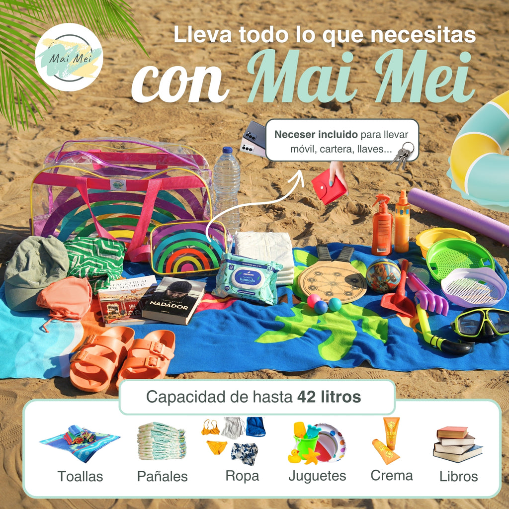 Bolso de playa Maxibag Rainbow con neceser incluido