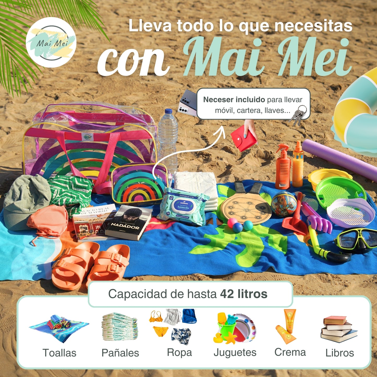 Bolso de playa Maxibag Rainbow más neceser