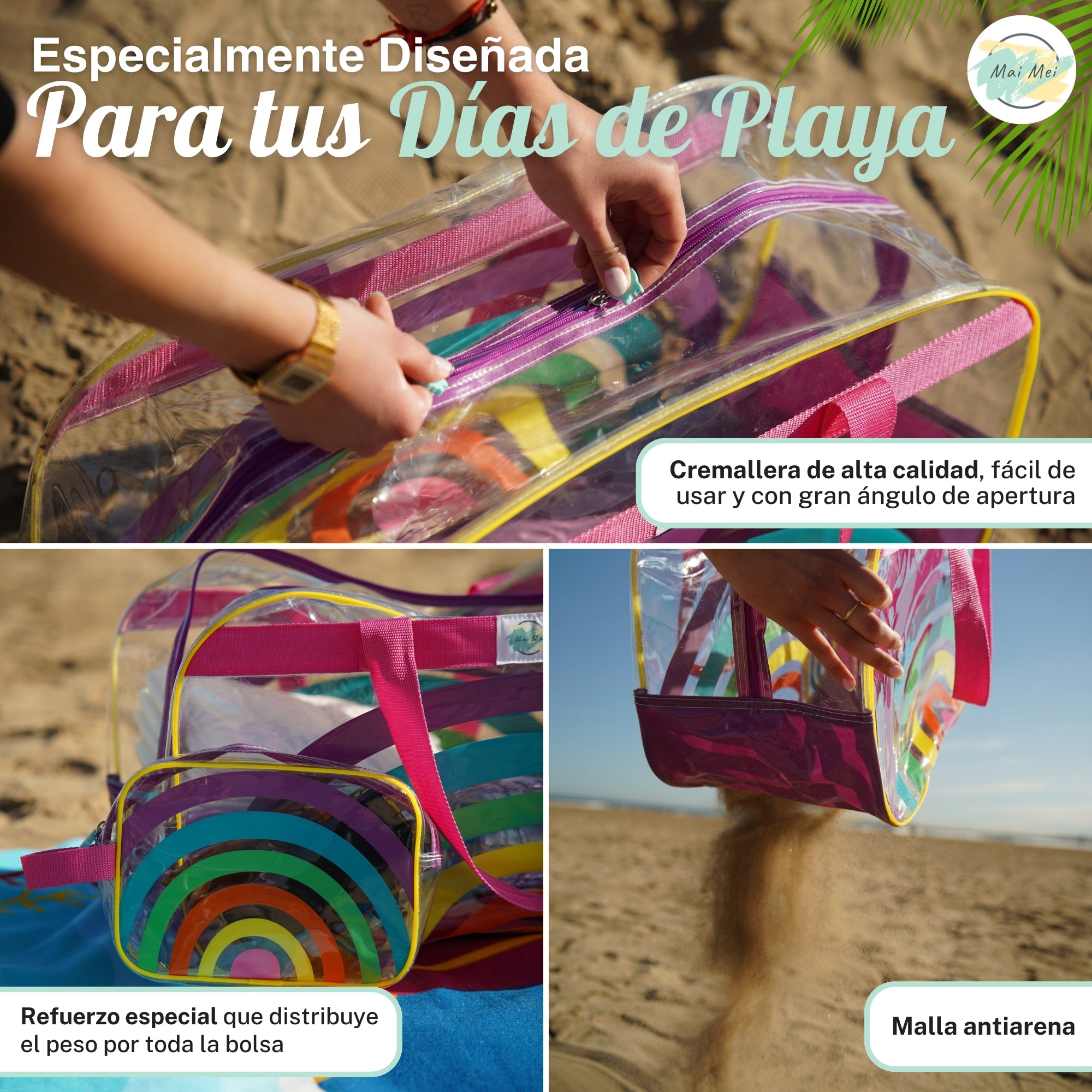 Bolso de playa Maxibag Rainbow con neceser incluido